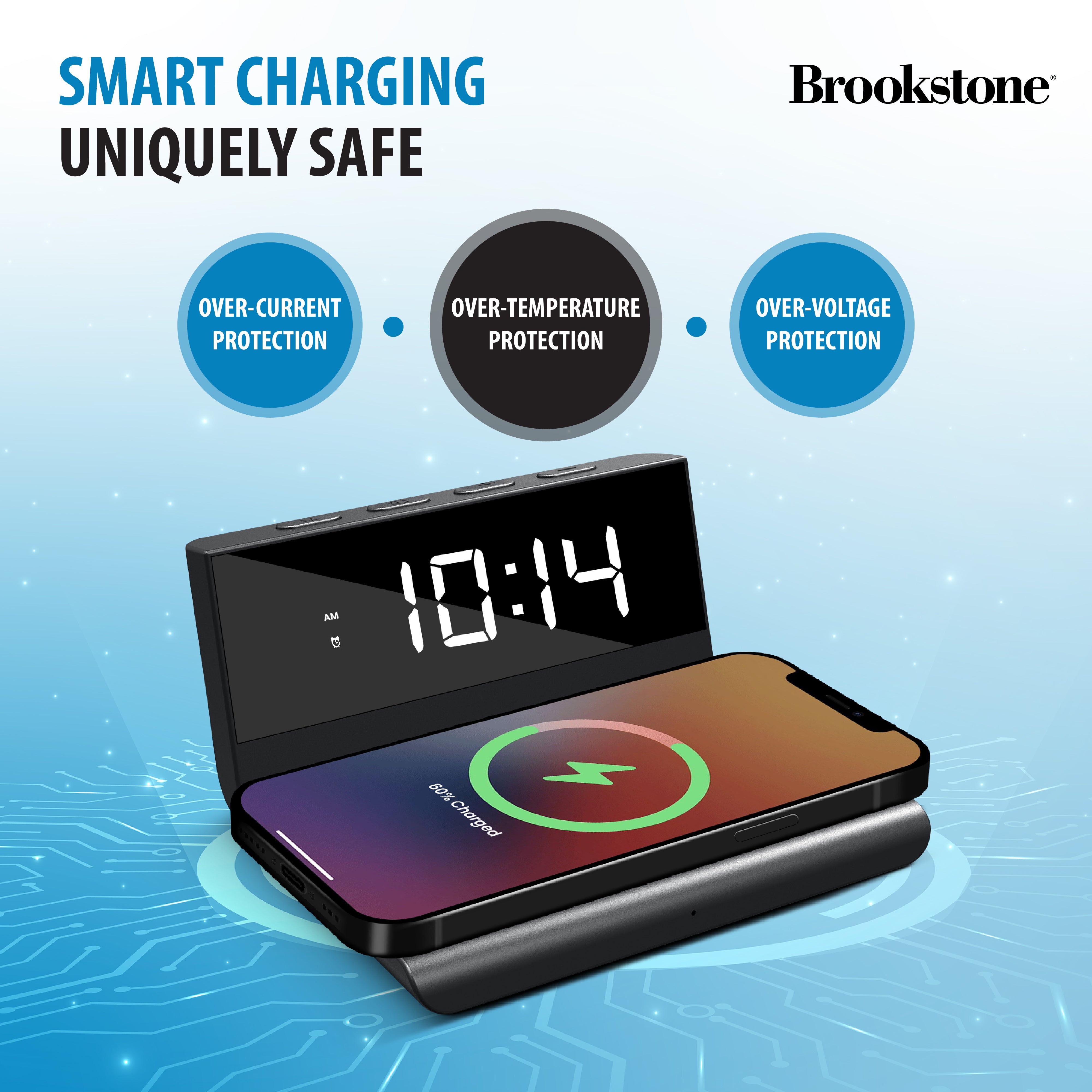 Brookstone 10W Wireless Charging Digital Alarm Clock